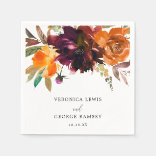 Serviette En Papier Mariage élégant floral automnal rustique