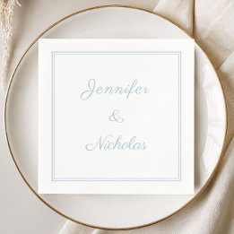 Serviette En Papier Mariage Élégant Formel Bleu Poudré Script