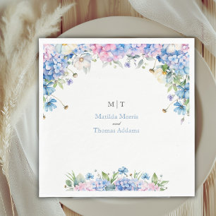 Serviette En Papier Mariage Élégant Hydrangea Bleu Poussiéreux Monogra