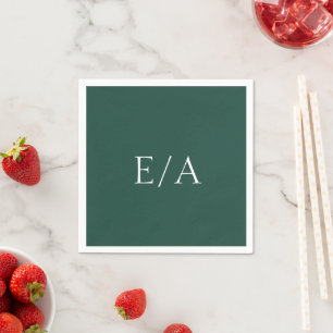 Serviette En Papier Mariage élégant minimal monogramme vert émeraude