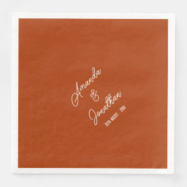 Serviette En Papier Mariage Élégant Minimaliste Orange Brûlé et Blanc