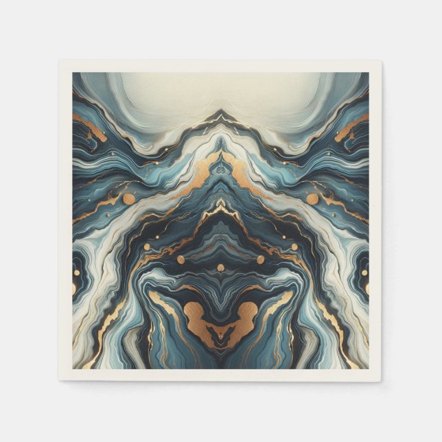 Serviette En Papier Mariage élégant moderne agate or sarcelle bleu (Devant)