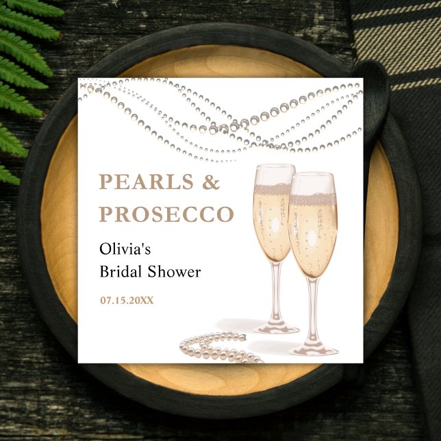 Serviette En Papier Mariage Élégant Moderne Perles & Prosecco (Modern Elegant Pearls & Prosecco Bridal Shower Napkins )