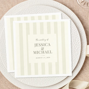 Serviette En Papier Mariage élégant moderne vert olive rayé