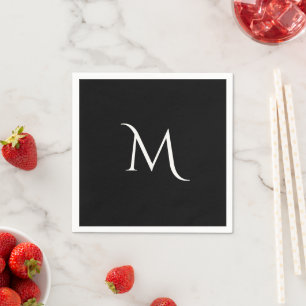 Serviette En Papier Mariage élégant monogramme noir et blanc