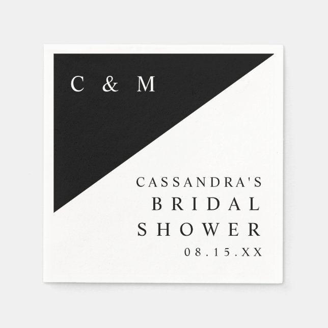 Serviette En Papier Mariage Élégant Monogramme Noir Et Blanc (Devant)