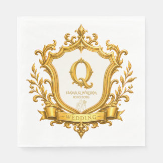 Serviette En Papier Mariage Élégant Monogramme Vintage Couronne Or