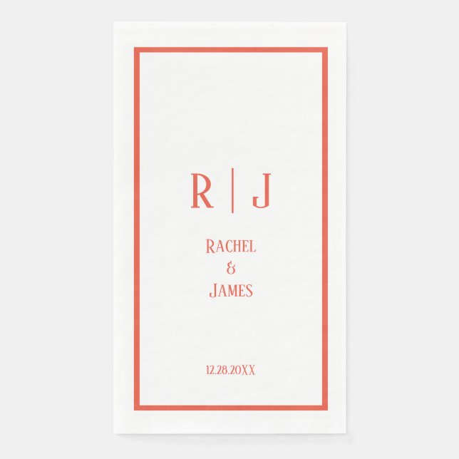 Serviette En Papier Mariage Élégant Monogrammes Minimalistes Orange Ru (Devant)