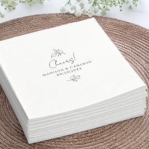 Serviette En Papier Mariage Élégant  Noir & Blanc Botanique