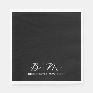 Serviette En Papier Mariage Élégant Noir Et Blanc