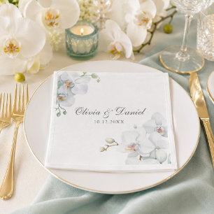 Serviette En Papier Mariage Élégant Orchidée Blanche Moderne