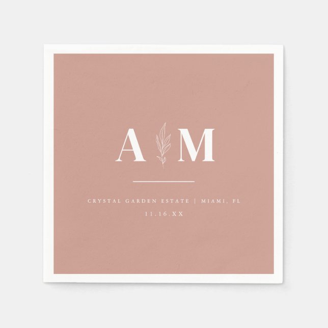 Serviette En Papier Mariage élégant Rose Dusty moderne (Devant)