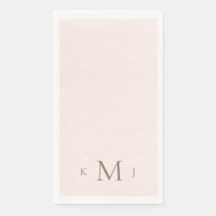 Serviette En Papier Mariage Élégant Rose & Monogramme Or