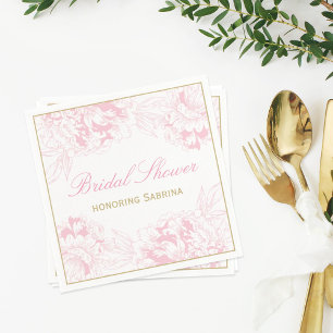Serviette En Papier Mariage Élégant Rose Pivoine Bridal Shower