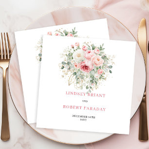 Serviette En Papier Mariage Élégant Roses Fleurs de Cerisier Bohème 
