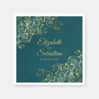 Mariage élégant sarcelle foncé filigrane or orné
