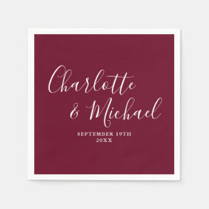 Serviette En Papier Mariage Élégant Signature Bourgogne