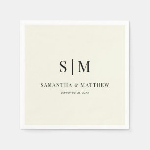Serviette En Papier Mariage Élégant Simple Blanc Ivoire Initiales Coup