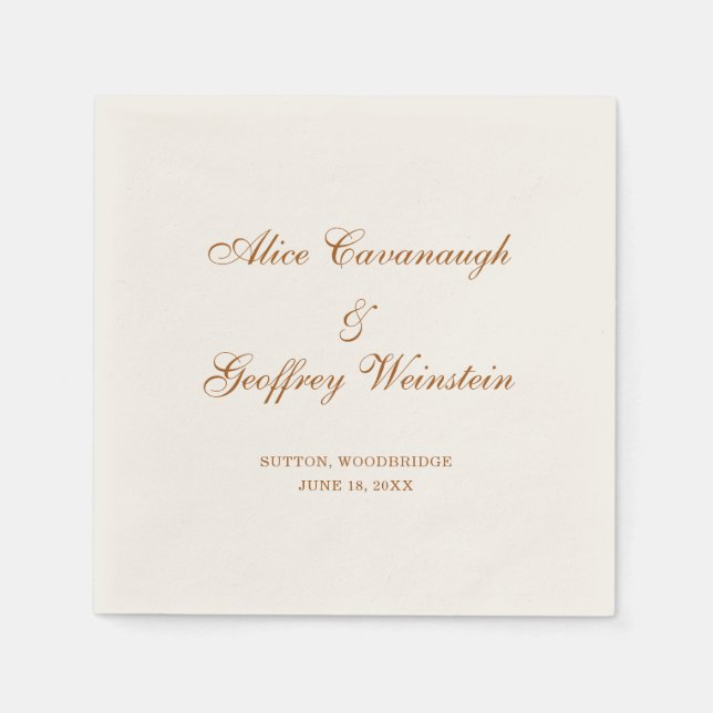 Serviette En Papier Mariage Élégant Simple Cuivre et Ivoire (Devant)