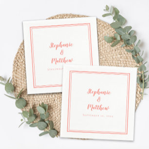 Serviette En Papier Mariage Élégant Simple Minimaliste Corail Blanc