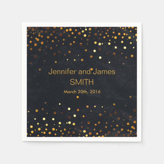 Serviette En Papier Mariage élégant Table mini confetti or noir (Devant)