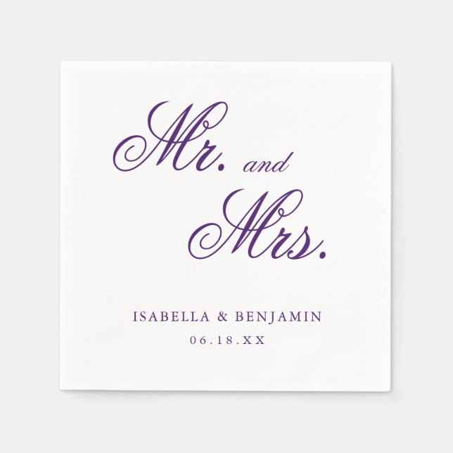 Serviette En Papier Mariage élégant traditionnel violet (Devant)