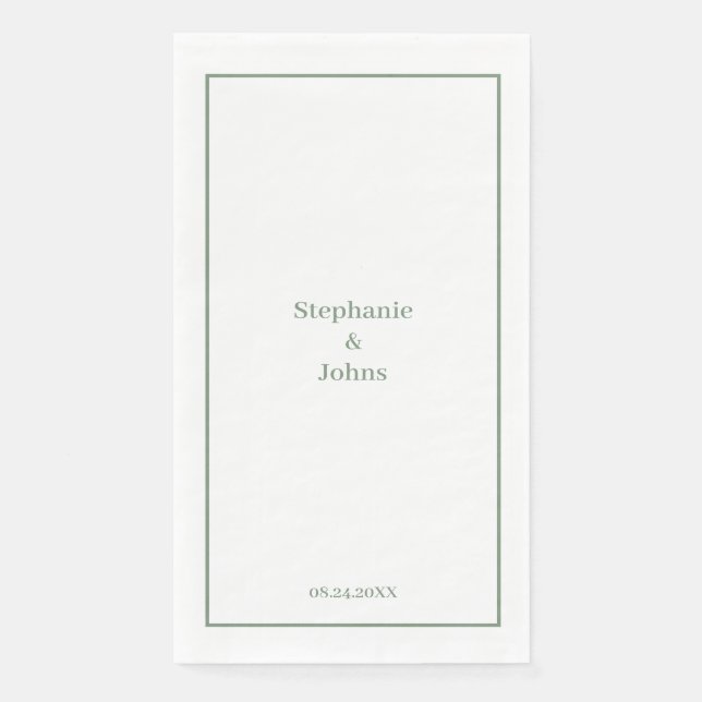 Serviette En Papier Mariage Élégant Vert Sauge Minimal sur Mesure (Devant)