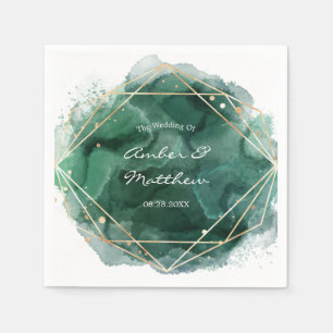 Serviette En Papier Mariage Emerald Green Et Gold Watercolor