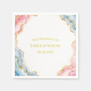 Serviette En Papier Mariage en Agate Rose Bleu Or