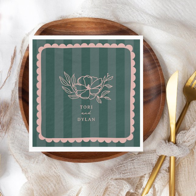 Serviette En Papier Mariage en bande végétale verte (Créateur téléchargé)