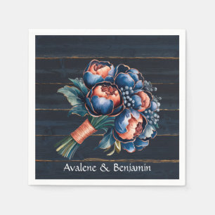 Serviette En Papier Mariage en bois de bouquet de la Marine bleu et de