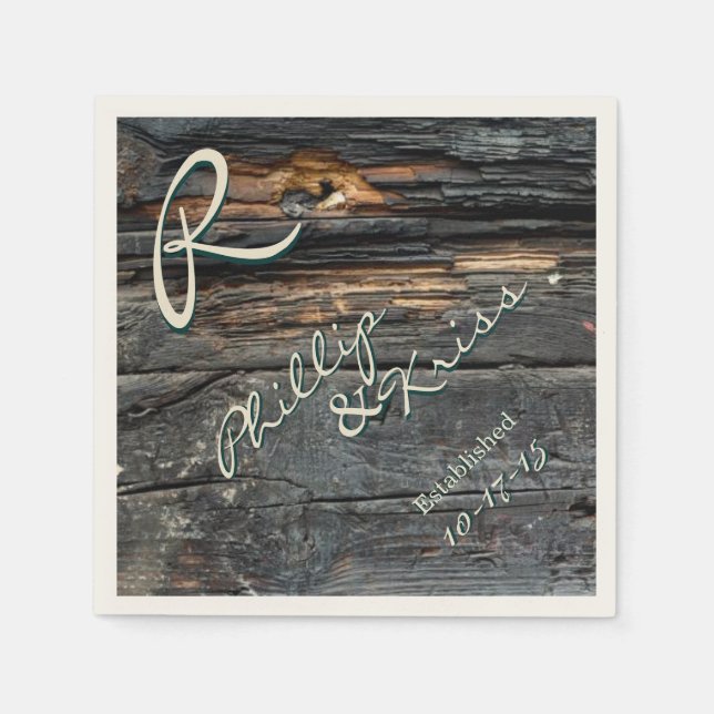 Serviette En Papier Mariage en bois de monogramme (Devant)