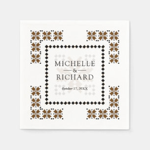 Serviette En Papier Mariage en broderie ukrainienne marron et noir