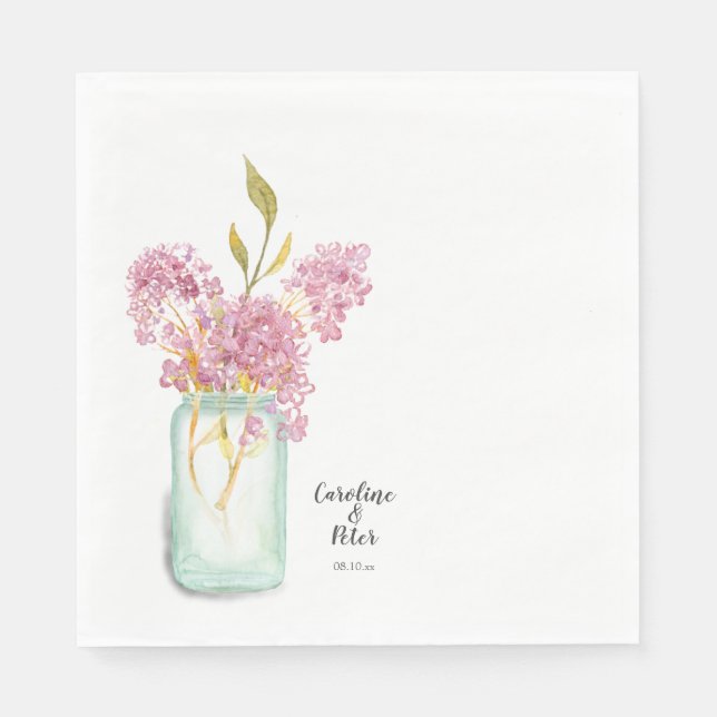 Serviette En Papier Mariage en fleur rose Lilac Mason Jar (Devant)