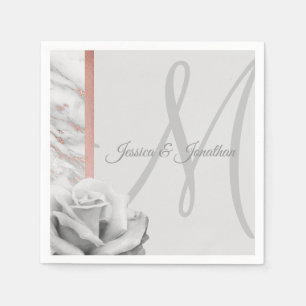 Serviette En Papier Mariage en marbre gris et rose