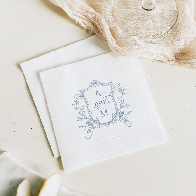 Serviette En Papier Mariage en Merci de crête Vintage bleu foncé (Créateur téléchargé)