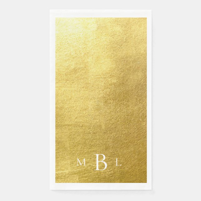Serviette En Papier Mariage en Monogramme Blanc Or Métallisé (Devant)