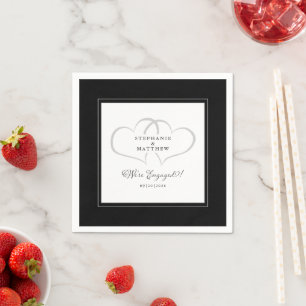 Serviette En Papier Mariage engagé Couple Élégant Black White Heart