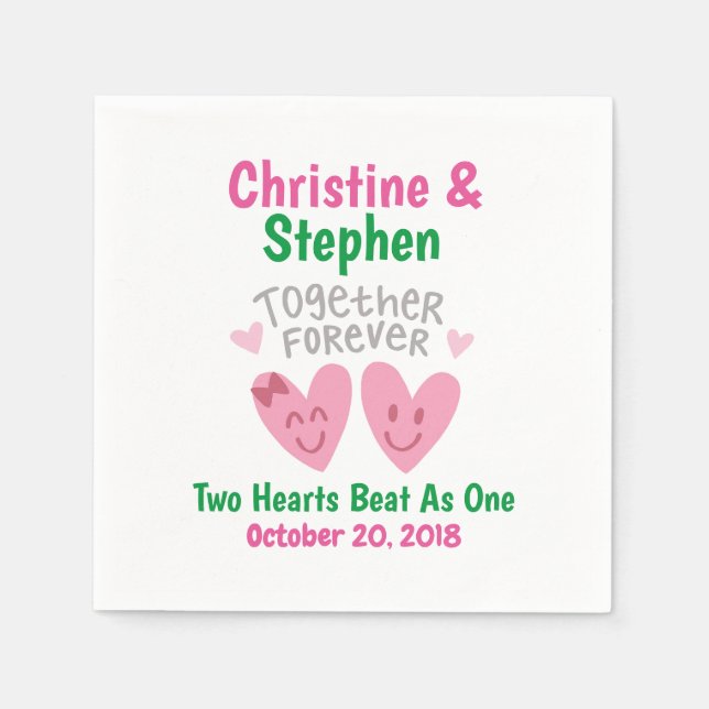 Serviette En Papier Mariage Ensemble pour toujours Cartoon Heart Bride (Devant)