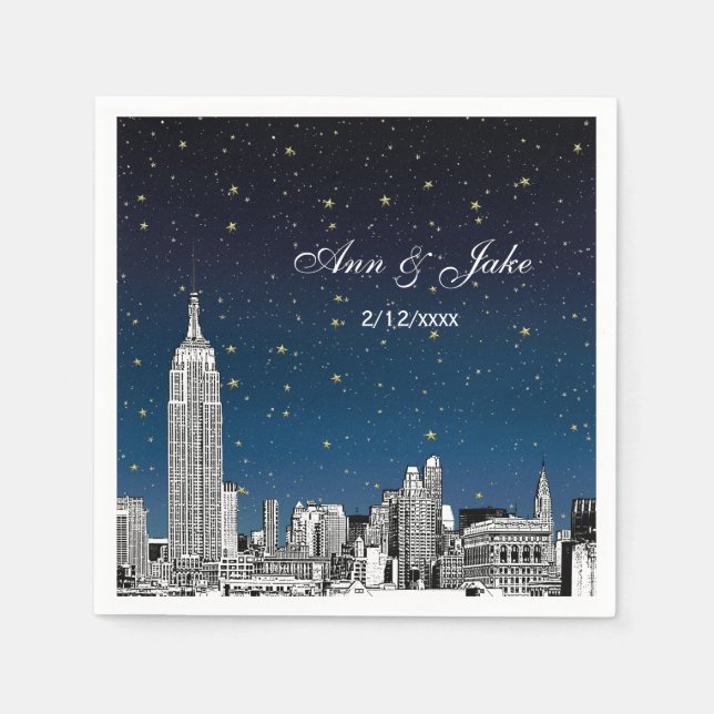 Serviette En Papier Mariage étoilé bleu NYC ajusté (Devant)