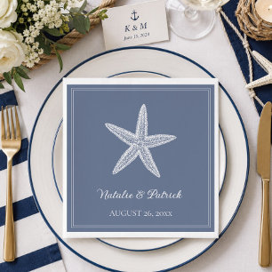 Serviette En Papier Mariage Étoile de Mer Bleu Poussiéreux