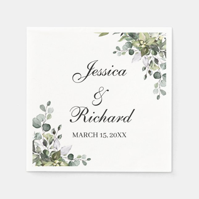 Serviette En Papier Mariage Eucalyptus Aquarelle serviettes (Devant)
