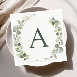 Serviette En Papier Mariage Eucalyptus Monogramme Verdure