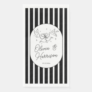Serviette En Papier Mariage fantaisiste noir et blanc rayé