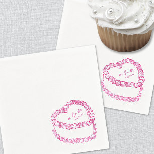 Serviette En Papier Mariage Fantaisiste Rose Gâteau Vintage Dessiné à