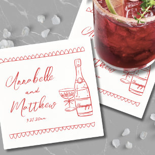 Serviette En Papier Mariage fantaisiste rouge dessiné à la main