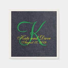 Serviette En Papier Mariage Faux Blue Jean Denim Tissu Monogramme