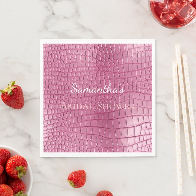 Serviette En Papier Mariage Faux Crocodile Rose Déco Animale (En situation)