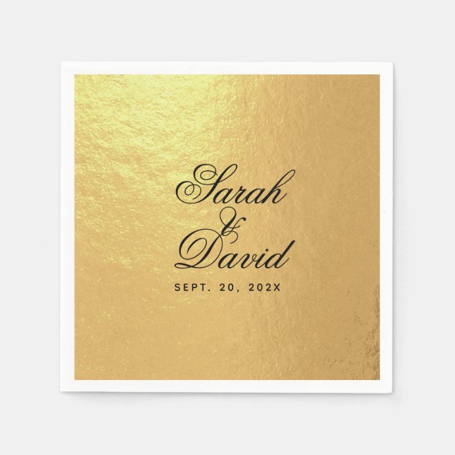Serviette En Papier Mariage Faux Gold Foil Élégant noir Script Napkin (Devant)