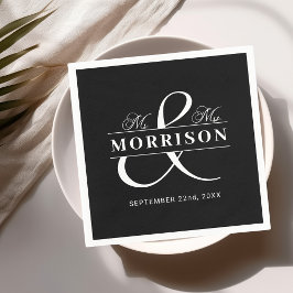 Serviette En Papier Mariage Faveur M. Mme Black White